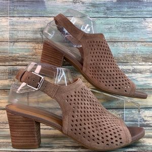 Franco Sarto Mandi2 Brown Suede Slingback Sandal Womens 9.5M Open Toe Block Heel